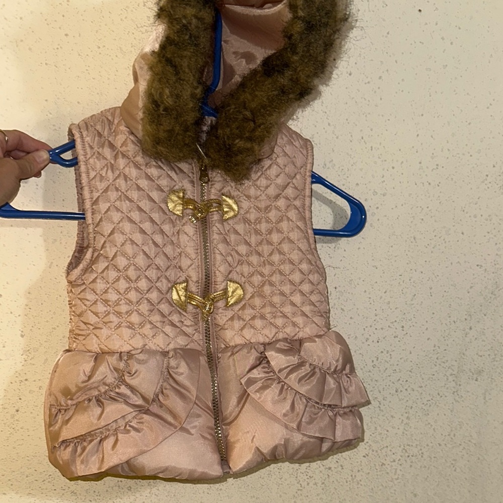 Little Lass Pink Quilted Vest with Faux Fur